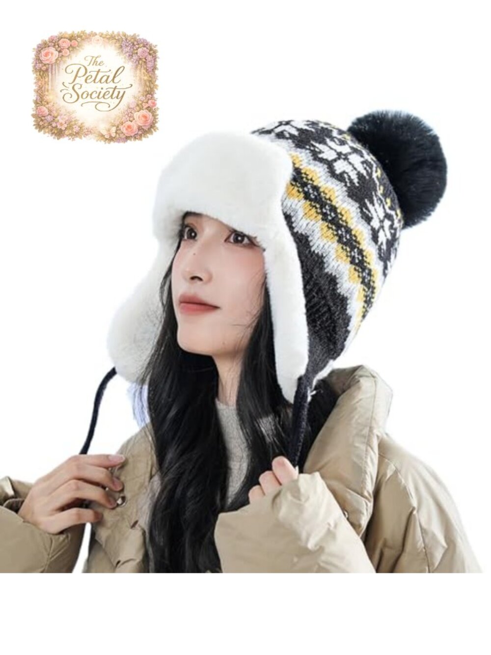 Women Winter Beanie Hat Thick Fleece Lined Warm Earflap Trapper Hat Pom Pom